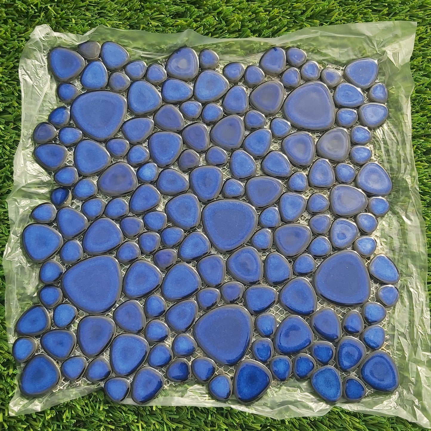 BLUE GLOSS Ceramic Flower Power Pebble Pool All Weather Out/Indoor Tiles - Full Sheets