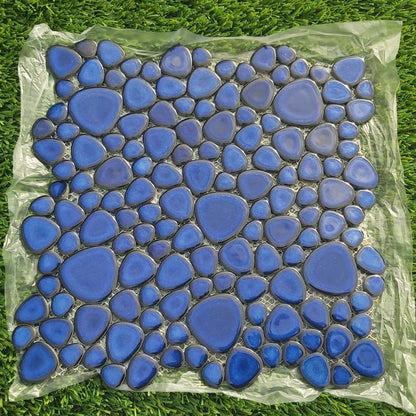 BLUE GLOSS Ceramic Flower Power Pebble Pool All Weather Out/Indoor Tiles - Full Sheets