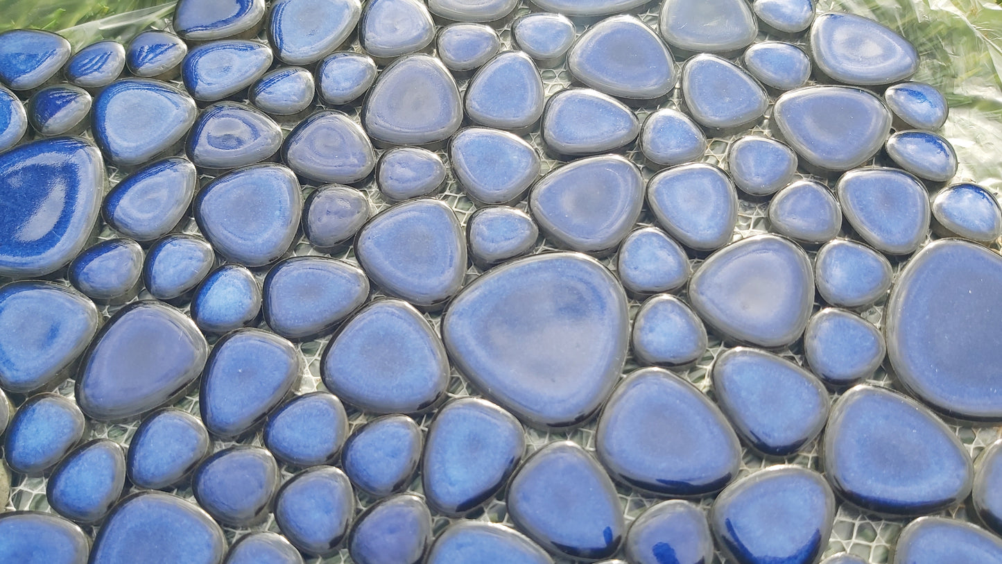 BLUE GLOSS Ceramic Flower Power Pebble Pool All Weather Out/Indoor Tiles - Full Sheets