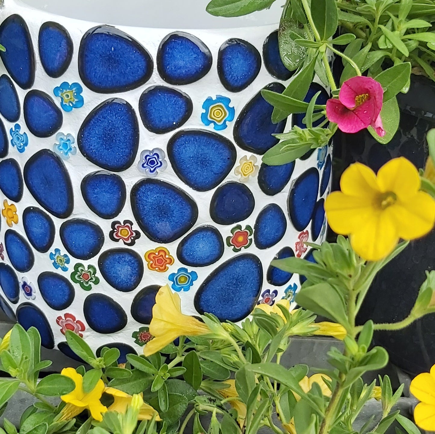 BLUE GLOSS Ceramic Flower Power Pebble Pool All Weather Out/Indoor Tiles - Full Sheets