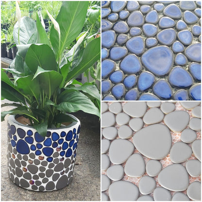 Matt Grey (still shiny) Ceramic Flower Power Pebble Pool All Weather out-Indoor Tiles - Full Sheets