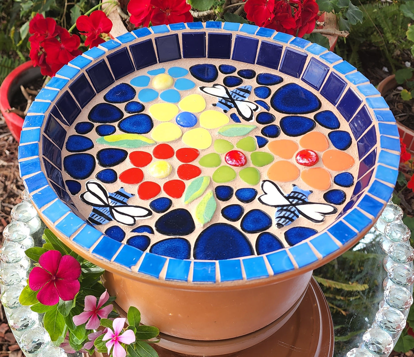 BLUE GLOSS Ceramic Flower Power Pebble Pool All Weather Out/Indoor Tiles - Full Sheets