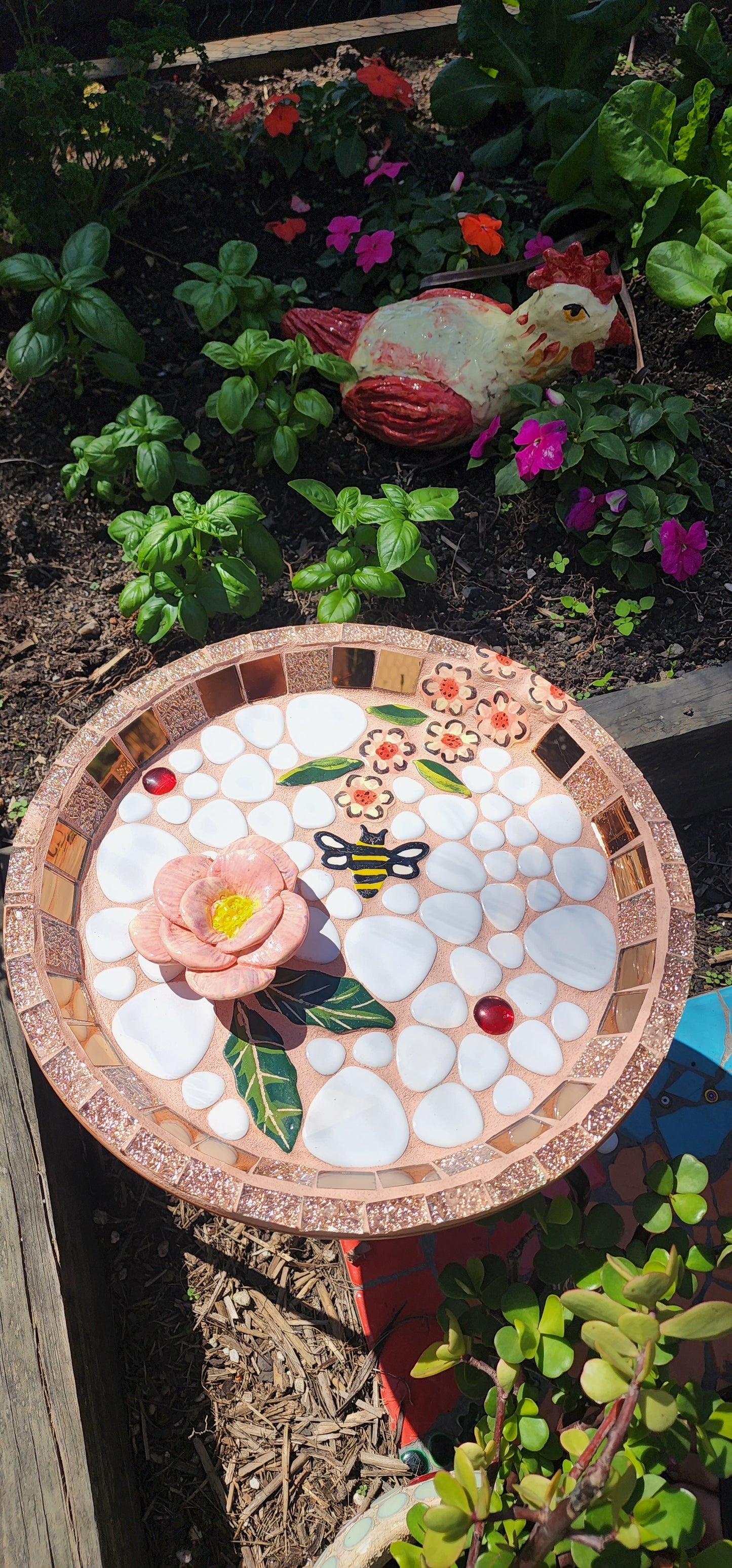 Gloss WHITE Ceramic Flower Power Pebble Pool All Weather out-Indoor Tiles - Full Sheets