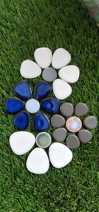 BLUE GLOSS Ceramic Flower Power Pebble Pool All Weather Out/Indoor Tiles - Full Sheets