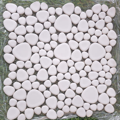 Gloss WHITE Ceramic Flower Power Pebble Pool All Weather out-Indoor Tiles - Full Sheets