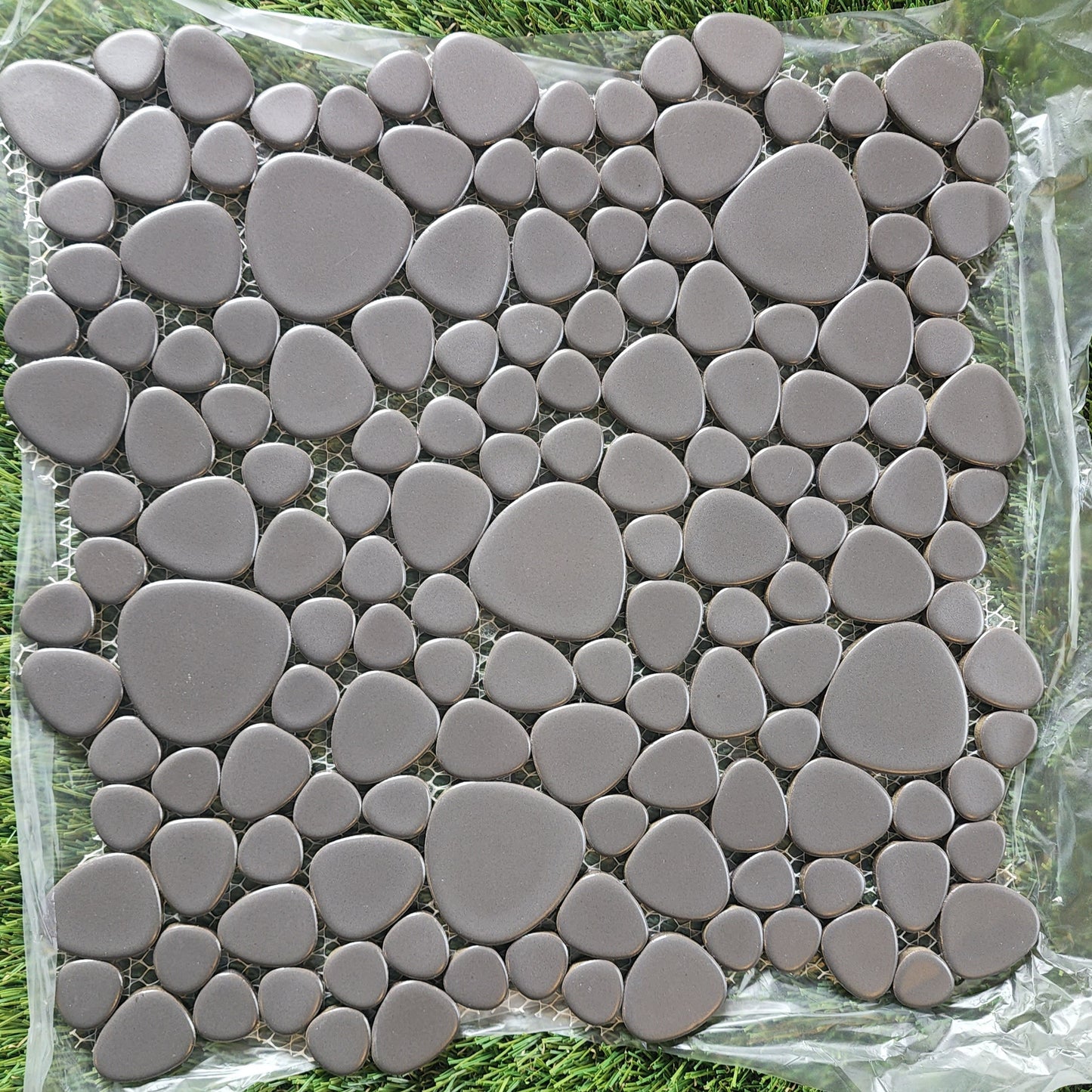 Matt Grey (still shiny) Ceramic Flower Power Pebble Pool All Weather out-Indoor Tiles - Full Sheets