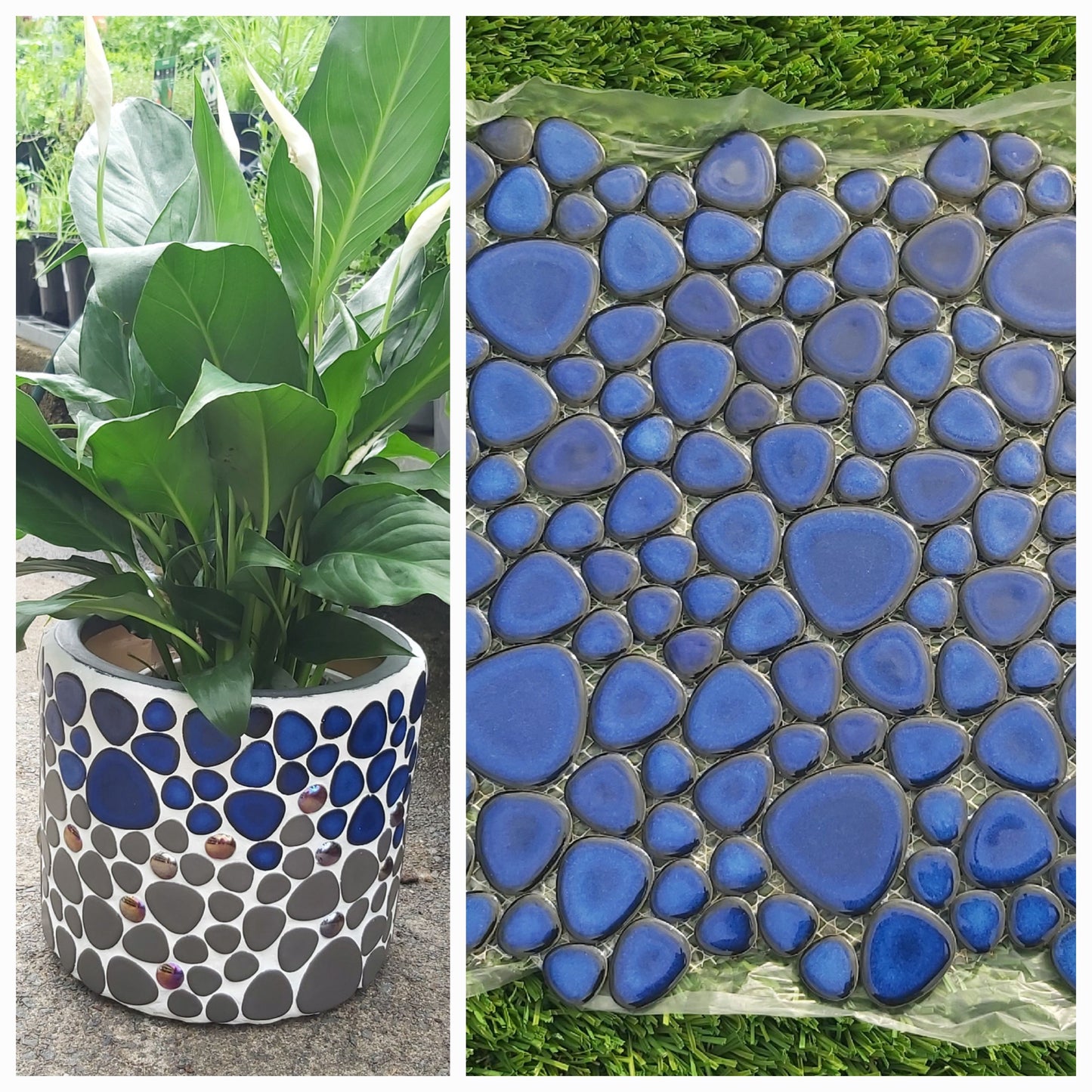 BLUE GLOSS Ceramic Flower Power Pebble Pool All Weather Out/Indoor Tiles - Full Sheets