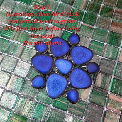 BLUE GLOSS Ceramic Flower Power Pebble Pool All Weather Out/Indoor Tiles - Full Sheets