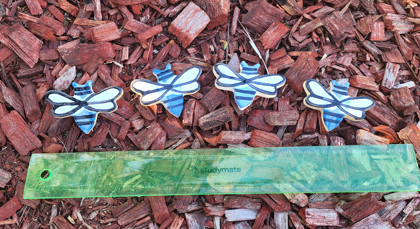 Aussie NATIVE BLUE BEES Set of 4 Hand Make and Hand Painted Bees made by Myles at Monte Lupo