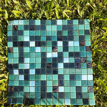 Bisazza Italian Glass Tiles Full Sheet 2cm x 2cm GREEN BLACK MIX